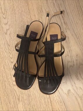 Asprey dark brown Leather Fringe T-Strap Sandals